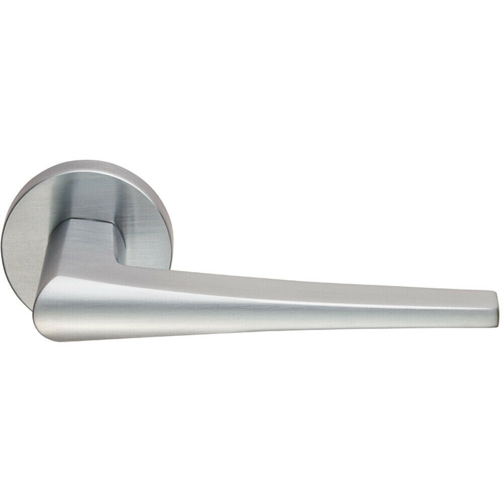 PAIR Straight Wedge Shaped Handle on Round Rose Concealed Fix Satin Chrome